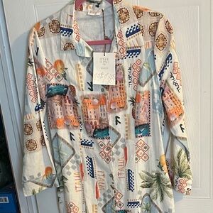 Italina Multicolor Geometric Long Sleeve Dress